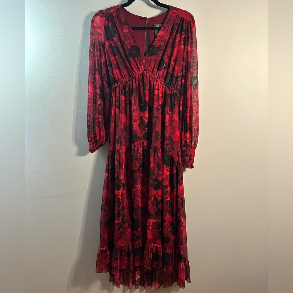 Taylor Red and Black Floral Long Sleeve Dress